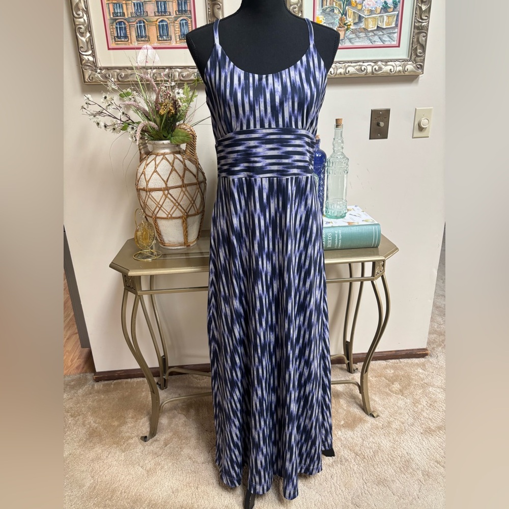 EDDIE BAUER Blue TRAVEX Travel Sleeveless Racer Back Stretch Maxi Dress Size M - Picture 2 of 11